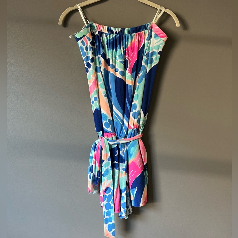 Lilly Pulitzer Blue and Pink Strapless Romper